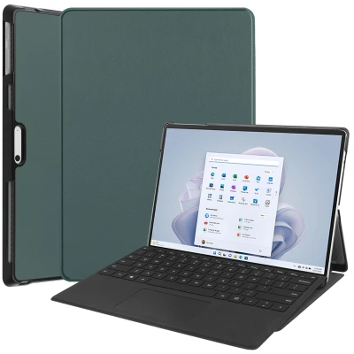 Afbeelding van Microsoft Surface Pro 9 Hoes: iMoshion Trifold Bookcase Donkergroen Kunstleder Tablet Hoezen