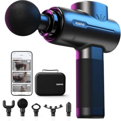 Afbeelding van Massagegeweer met Bluetooth, RENPHO Massagege Gun voor diepe weefselpercussie Spiermassagegeweer spierontspanning, krachtige draagbare stimulator LED aanraakscherm, beste cadeau