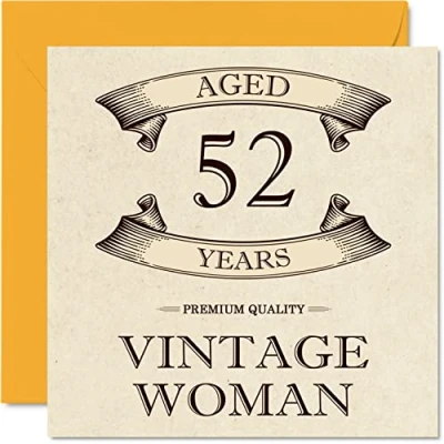 Afbeelding van Vintage 52e verjaardagskaarten voor vrouwen leeftijd 52 jaar leuke verjaardagskaart mama zus vrouw vriendin oppas oma tante, 145 mm x dames wenskaarten,