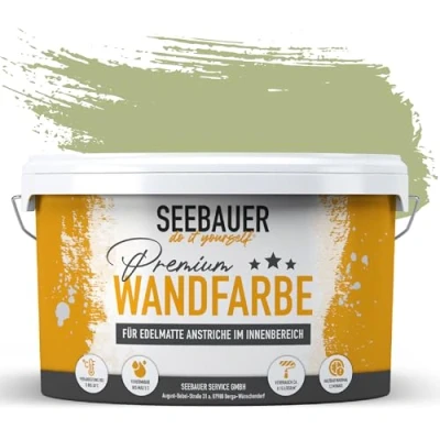 Afbeelding van SEEBAUER diy muurverf groen 10L voor binnen (No. 712 Mystic Bamboo) edelmat lichtgroene binnenverf groentinten zeer hoge dekkracht mat, wasbaar en druppelvrij