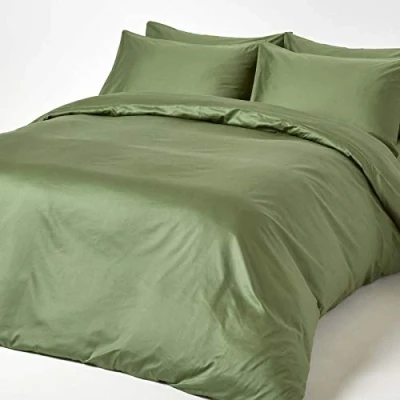 Afbeelding van Homescapes biologisch beddengoed 200 x cm van katoensatijn mosgroen, draaddichtheid 400