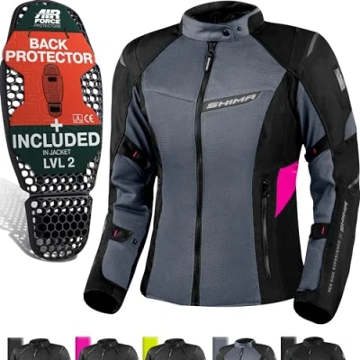 Afbeelding van SHIMA Rush Motorjas voor dames met protectoren mesh, Airforce rugbeschermer, zomer, luchtig, motorjack, waterdicht, motorbroek, roze (roze, vrouwen, textieljas, maat L)