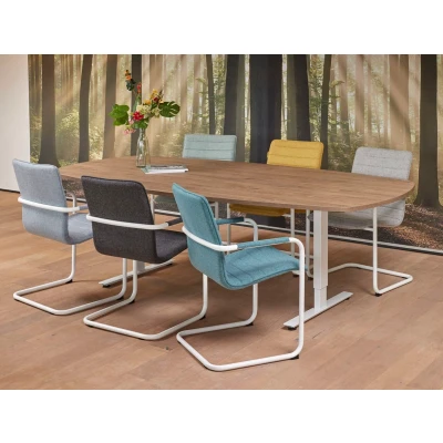 Afbeelding van Vergadertafel Teez Deens Ovaal 240x120cm frame Antraciet (Ral 7016) blad Logan eiken