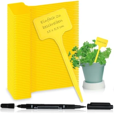 Afbeelding van COM FOUR® 50x plantenetiketten met tweepuntsmarker insteeketiketten voor kamers, balkons, tuinen plantpluggen etikettering kweekpluggen 15 cm (50 stuks geel 15cm)