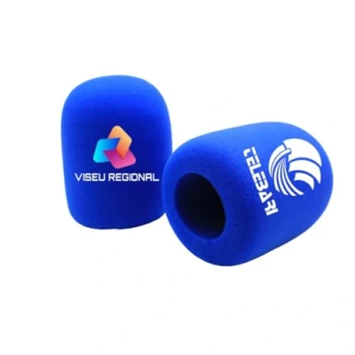 Afbeelding van 2 stuks gepersonaliseerde microfoon schuim voorruiten aangepast logo voor handgreep covers gedrukt tv interview, uitzending, radiostation (blauw, rond)