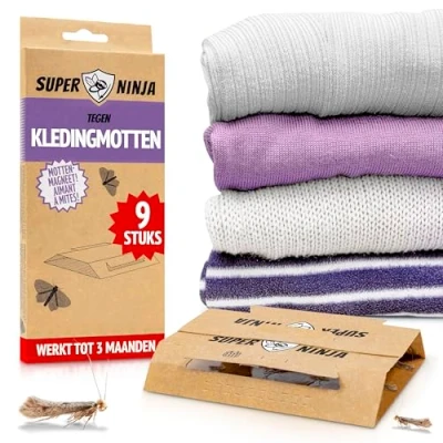 Afbeelding van Super Ninja Kledingmotvallen 9 Ecologische Vallen om Kledingmotten Effectief te Bestrijden Niet Toxisch Milieuvriendelijk &amp; Biedt tot 4 Maanden Bescherming