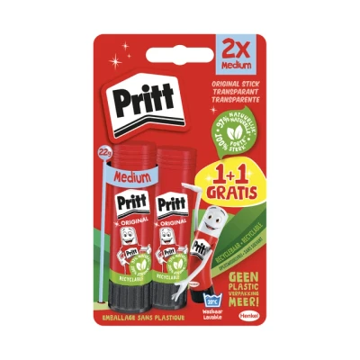 Afbeelding van Lijmstift Pritt Stick Original 22gr blister à 1 + stuk gratis Promo