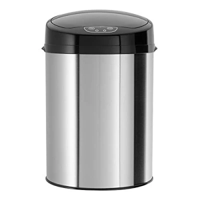 Afbeelding van Echtwerk Inox Afvalemmer voor kantoor, badkamer, cosmetica, vuilnisemmer met sensor, elektrische vuilnisbak, infrarood bewegingssensor, touchless, behuizing van roestvrij staal, deksel zwart, inhoud 9