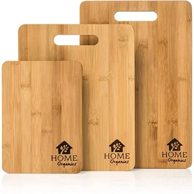 Afbeelding van Home Organisch Premium Biologische Bámbus snijplank set van 3 houten snijplanken. Perfect voor het hakken vlees, groenten en serveren crackers kaas, vaatwasmachinebestendig