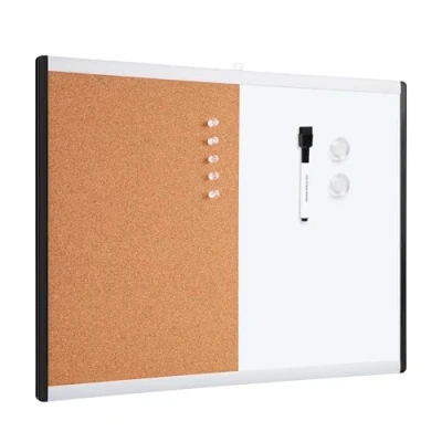 Afbeelding van Amazon Basics Magnetisch whiteboard, rechthoeking, dubbel prikbord, kunststof / aluminium frame, droog uitwisbaar, wit, geel, 43,2 x 58,4 cm, 1 stuk
