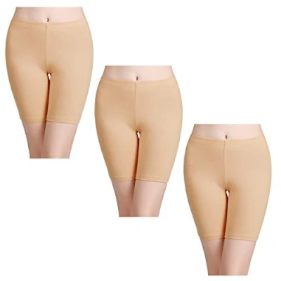 Afbeelding van Katoenen damesshorts, korte leggings, elastisch, voor yoga, gym, hardlopen, voorkomt schuurplekken, onderjurk, veiligheidsonderbroek, multi verpakking., Naakt, XXL