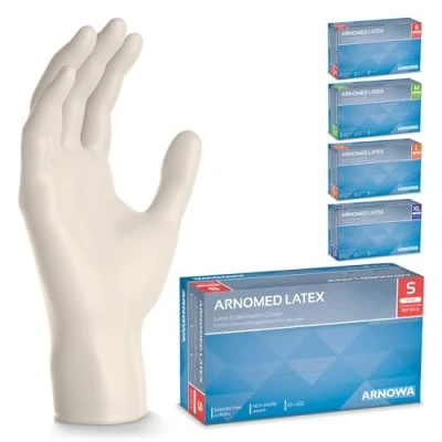 Afbeelding van ARNOMED Latex wegwerphandschoenen S, wit, poedervrij, 500 stuks, wegwerphandschoenen, handschoenen voor eenmalig gebruik, verkrijgbaar in maat XS, M, L &amp; XL