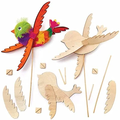 Afbeelding van Baker Ross FC689 Vogel Houten Windmolen Bouwpakketten Set van 3, Ambachtelijke voor Jonge geitjes, geitjes Verf Ambachten, Tuin Ambachten
