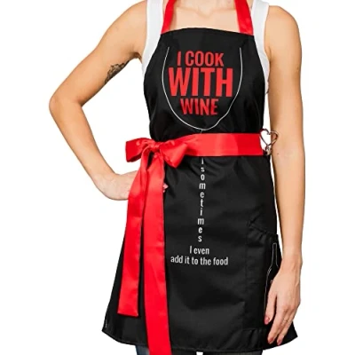 Afbeelding van diVinto Vrouw kookschort met stop en zakken, BBQ schort, grappig cadeau voor vrouwen wijnliefhebber