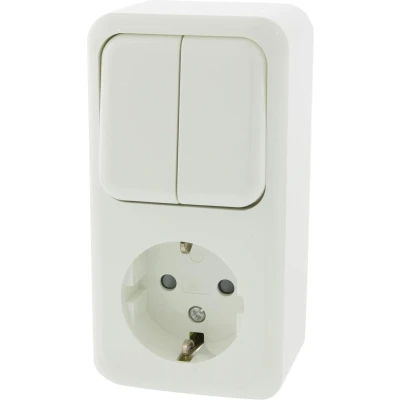 Afbeelding van Stopcontact met schakelaar Q link (Opbouw, Randaarde, Serie, Wit)