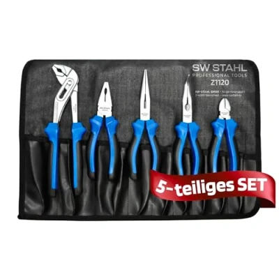 Afbeelding van SW Stahl Z1120 5 delige tangenset I Combinatietang klein Zijkniptang Waterpomptang 240 mm Rechte telefoontang Gebogen Gereedschapstassenset Elektrisch gereedschaptang