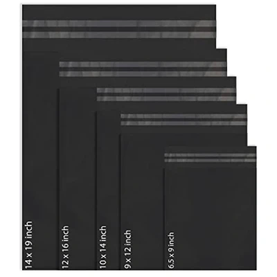 Afbeelding van 50 gemengde mailing poly post zelf seal zakken 5 maten 10 van elke rode sintel kleine tot grote postzakken port verpakking mailers (Zwart)