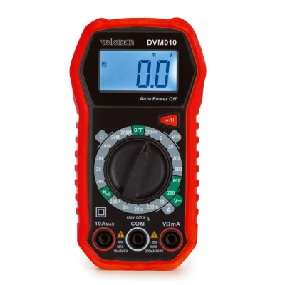 Afbeelding van Velleman Digitale multimeter, geschikt voor het meten van AC/DC stroom, spanning, weerstand, transistor, diodes en continuïteit, inclusief meetsnoeren