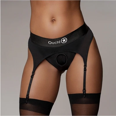 Afbeelding van Vibrating Strap on Thong with Adjustable Garters M/L Black