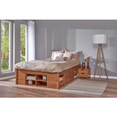Afbeelding van Inter Link Functioneel bed met laden tweepersoonsbed 180 x 200 cm 2 grote en 4 kleine nachtkastje massief grenen incl. lattenbodem bruin gelakt Till