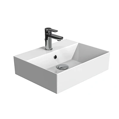 Afbeelding van Aqua Bagno Design hangwastafel met dunne rand, hoogwaardig keramiek, wit, gestandaardiseerde aansluitingen 50 x 42 cm