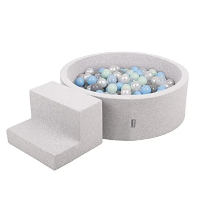 Afbeelding van KiddyMoon Schuimspeelplaats Met Rond Ballenbad (200 Ballen) Ballenbakken Voor Baby&#039;s Speelbad Hindernisbanen, Licht Grijs: Parel/Grijs/Transparant/Babyblue/Munt