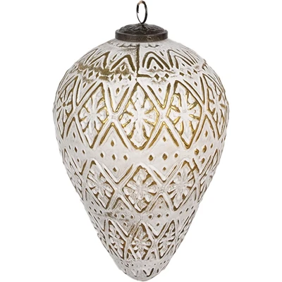 Afbeelding van Clayre &amp; Eef Kerstbal 13 cm Wit Glas Kerstboomversiering