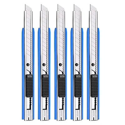 Afbeelding van Gebildet 5pcs Blauw Professioneel Cuttermes/9mm Afbreekmes/60 Graden Foliemes/Tapijtmes/Grafisch Mes/Optimaal voor Folie,Behang,Knutselwerk,Dozen
