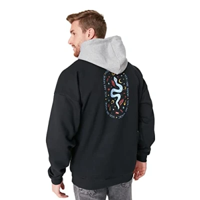 Afbeelding van Trendyol Grijze Oversized/Wijde Snit Capuchon Tekst Bedrukt Fleece/Warme Sweatshirt Tmnaw23Sw00023