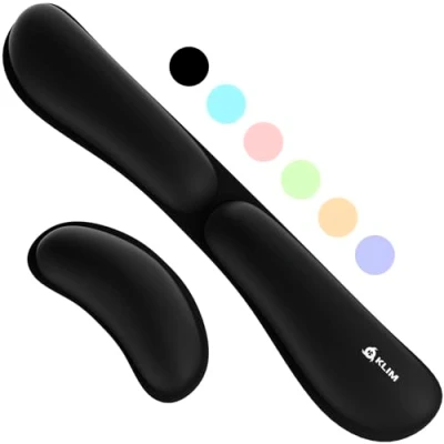 Afbeelding van KLIM Polssteunset voor muis en toetsenbord, zijdeachtige gel, traagschuim, ergonomische polssteun toetsenbord + muis, gaming kantoor,