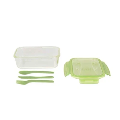 Afbeelding van Lunchbox Pebbly Met Bestekset Plastic 1,2L Green