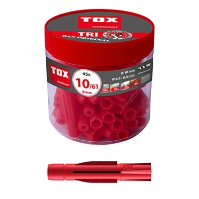 Afbeelding van TOX Multifunctionele plug Tri 10 x 61 mm in ronde doos, pluggen voor bijna alle bouwmaterialen, 45 stuks, 010260081