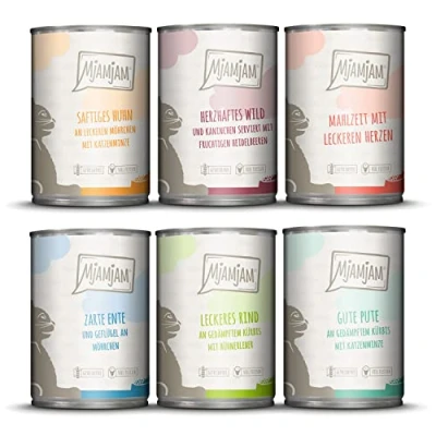 Afbeelding van MjAMjAM premium natvoer voor katten gemengd pakket III wild &amp; konijn, kalkoen, eend gevogelte, hartjes, kip, rund, pak van 6 (6 x 400 g), graanvrij met extra vlees