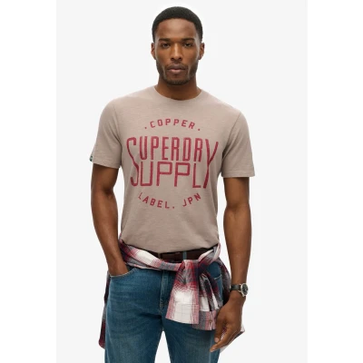 Afbeelding van Superdry Label Workwear Tshirt print, Heren, Maat: XL, Deep beige slub