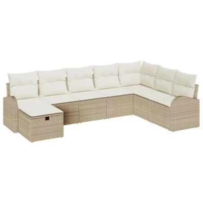 Afbeelding van vidaXL 8 delige Tuinbankenset met kussens poly rattan beige