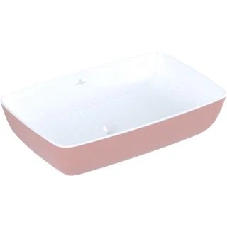 Afbeelding van Villeroy en boch artis opzetwastafel hoekig wand verhoogde voet geen overloop 380 x 580mm dxb poeder 417258bct0