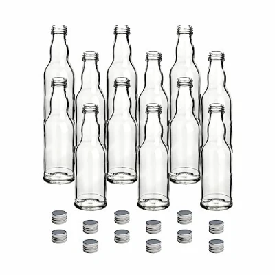 Afbeelding van gouveo Set van 12 glazen flessen 200 ml rond met schroefdop zilver kleine flesjes voor likeur, sap, azijn en olie flessenset (FKT200S)
