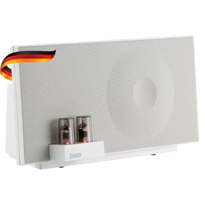 Afbeelding van SCHWAIGER 658149 Hi Fi luidsprekersysteem met buizenversterker 37 W RMS luidspreker LED verlicht Bluetooth NFC AUX USB Phono wit