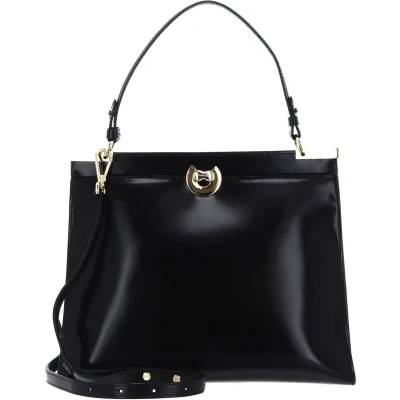 Afbeelding van COCCINELLE Leren Schoudertas Binxie Handbag Shiny Calf Leather Noir Zwart