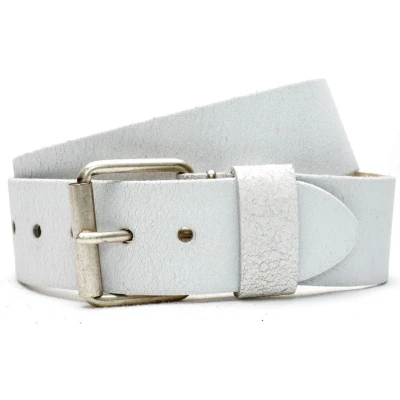 Afbeelding van Moderiemen 5cm jeans riem van crack leder 100% wit Maat 85 totale lengte 100 cm