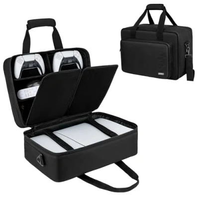 Afbeelding van PS5 tas, beschermhoes, reistas voor console, compatibel met PS 5 en Digital Edition, beschermhoes controller, speelschijven, oplader accessoires, zwart
