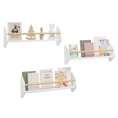 Afbeelding van WOLTU KR025ws65 Kinderboekenkast met 3 planken, kinderrek voor boekopslag, gemaakt van grenenhout MDF, kinderkamer, speelkamer, wit