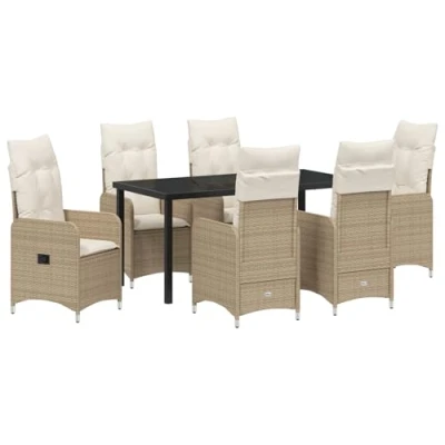 Afbeelding van vidaXL 7 Persoons Tuin Eetset met Kussens Beige Poly Rattan