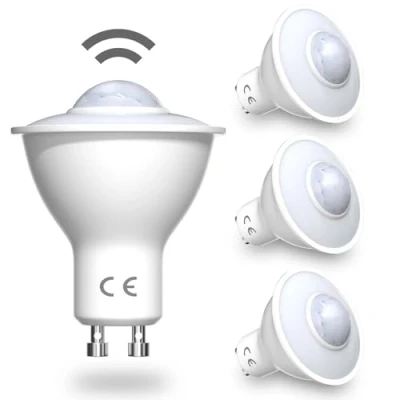Afbeelding van DoRight 4 Stuks Bewegingsmelder GU10 Reflector 5W LED Lampen Geactiveerd Door Beweging Warm wit 3000K Detectiebereik tot 7 Meter, Detectiehoek 120 Graden