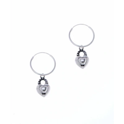 Afbeelding van Oorbellen dames Oorring/oorringen met hanger Zilveren oorringen hanger, hartje slot WeLoveSilver
