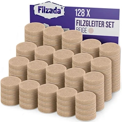 Afbeelding van Filzada® 128x viltglijders zelfklevend Ø 20 mm (rond) beige professionele meubelglijders vilt met ideale kleefkracht