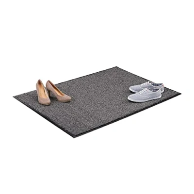Afbeelding van Relaxdays schoonloopmat, extra dun, 90 x 120 cm, deurmat binnen, grote droogloopmat, voetmat, zwart grijs