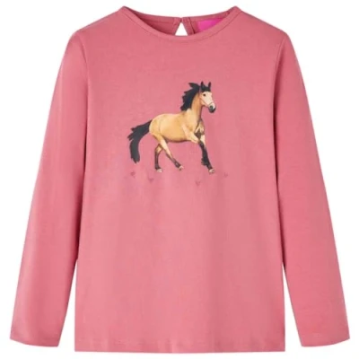 Afbeelding van Kindershirt met lange mouwen paardenprint 104 oudroze