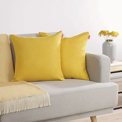 Afbeelding van Blumtal Chenille Kussenslopen Set van 2 Zacht en met Blinde Rits Kussenhoes 45 x 45, Spicy Mustard Geel