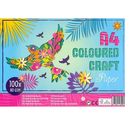 Afbeelding van Gekleurd papier A4 100 vellen (5 kleuren, 80 grams, FSC)